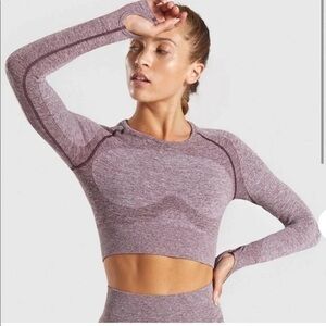 NWOT GYMSHARK Flex Sport Long Sleeve Crop Top woman’s purple berry